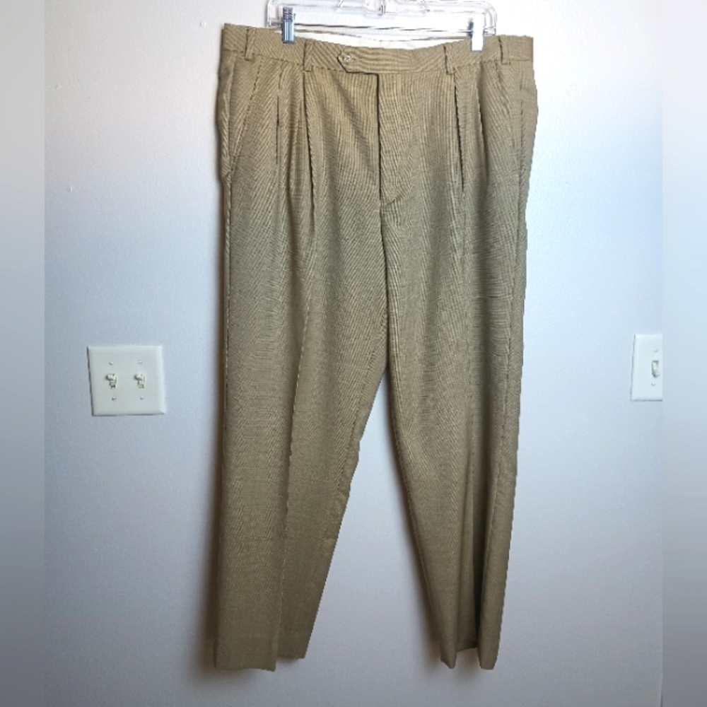 Paul Frederick Wool Dress Slacks Pleated Front Suit Pants Tan 38x29